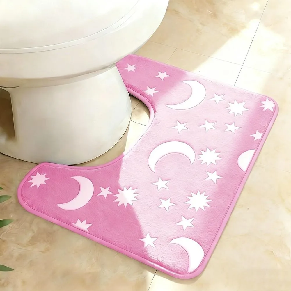 Glow in Dark Luminous Moon Star Pattern Toilet Mat Soft Absorbent Non Slip Bathroom Rug Bathroom Mat Shower Room