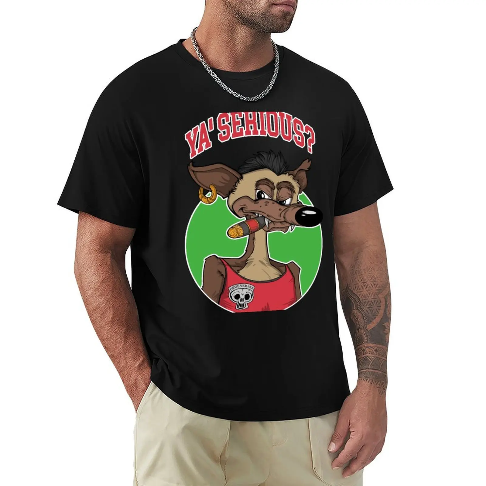 Ya' Serious – Sneaky Coyote Cartoon in Degen Style T-Shirt Big and Tall Casual T-Shirt