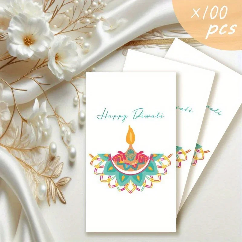 100pcs Modern Minimalist Indian New Year Greeting Cards, Celebrating Light Festival, Hindu Festival Greeting Cards