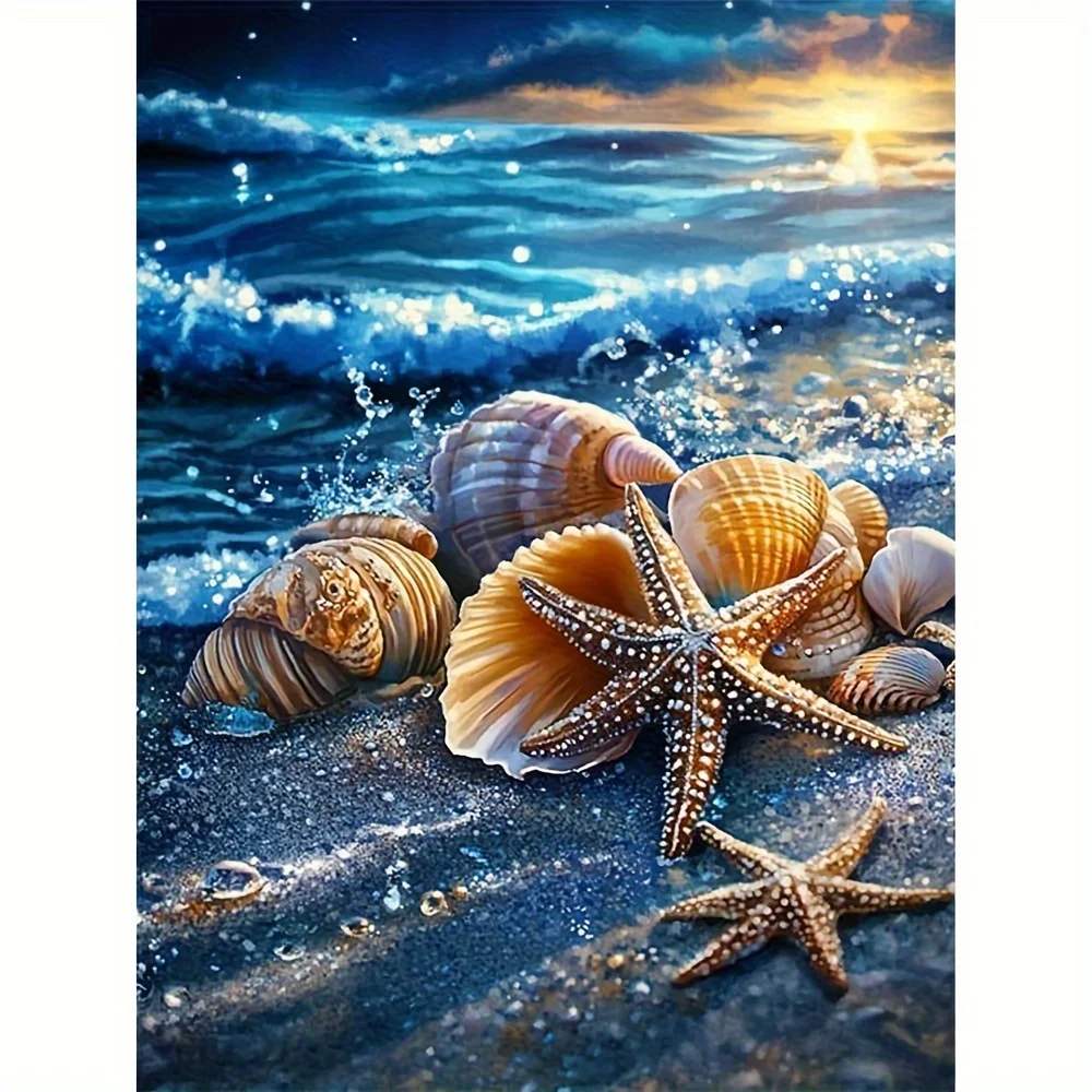 

Набор для алмазной вышивки 5D - Пейзаж с морскими звездами и ракушками, круглые акриловые стразы, декор для стен без рамки, для дома, творчества и рукоделия