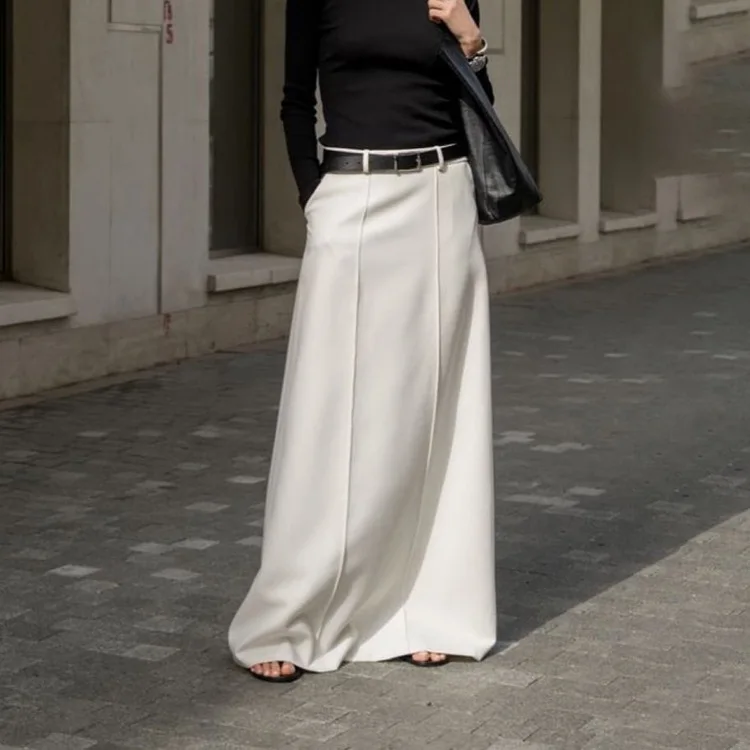 

Clinkly Fashion Loose White Skirts For Women Elegant High Waist Office Lady Maxi Skirt Casual Simple Faldas Female Clothing 2023