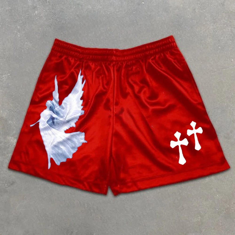 Y2K Ginásio Shorts para Homens Mulheres Verão Fitness Jogging Anjo Cruz 3D Impressão Casual Shorts Quick Dry Esportes Calças Curtas Sweatpants