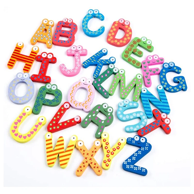For Children Magnetic Learning Alphabet Letters Fridge Magnets Refrigerator Stickers Wooden Educational Kids Toys 1Set