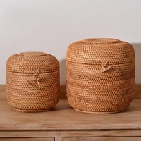 Handwoven Rattan Tea Storage Box With Lid Puer Tea Bag Organizer Green Tea Caddy Can Snack Canister Food Container Kongfu Teaset