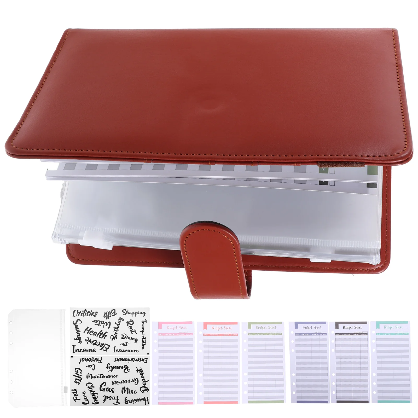 

Budget Storage Bag Saving Binder Refillable Planner Cash for Budgeting Macaron Money Savings Brown