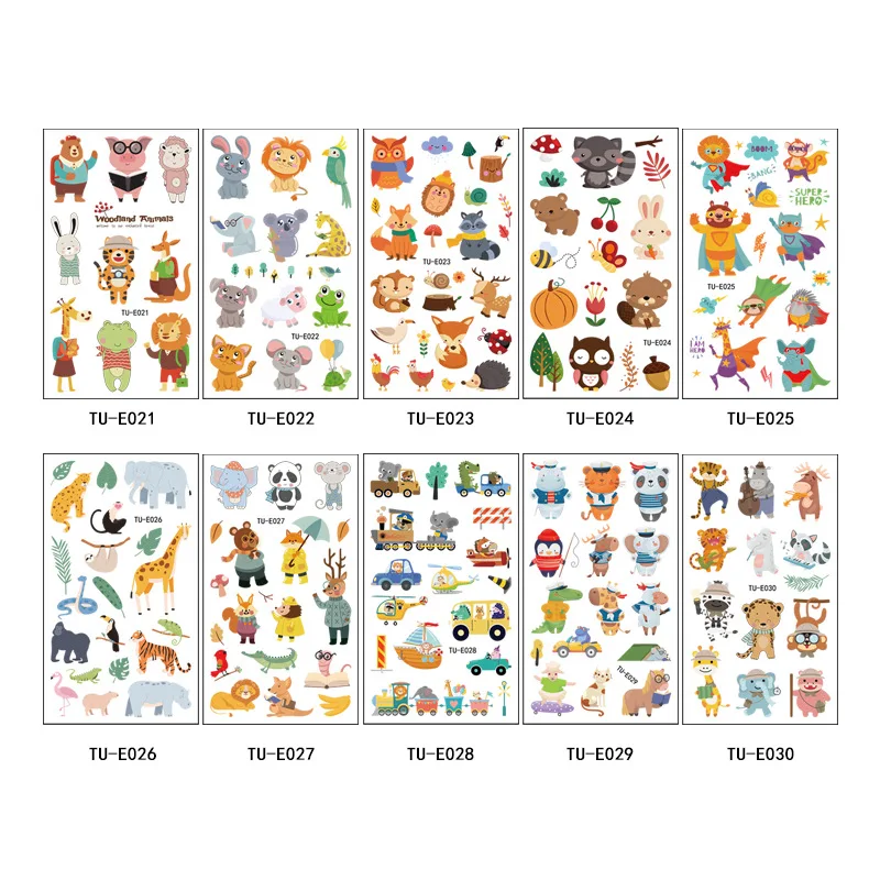 Kids Animal Tattoo Stickers Waterproof Color Cute Giraffe Forest Children Cartoon Tattoo Stickers 3D Set Face Body Decoration