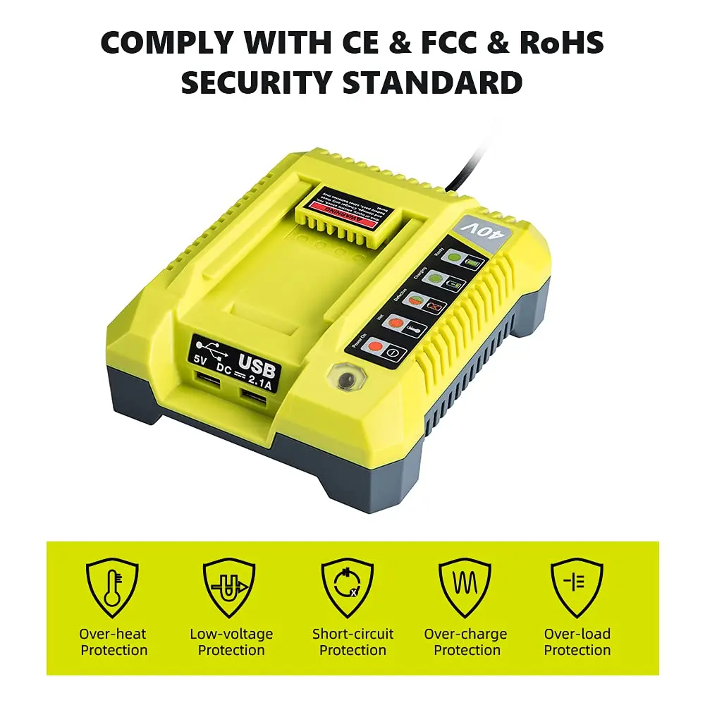 RYOBI 40V 리튬 이온 배터리 OP4015 OP4026 OP4026A OP4030 OP4040 OP4050 OP4050A용 듀얼 USB 포트가 있는 OP401 리튬 이온 배터리 충전기