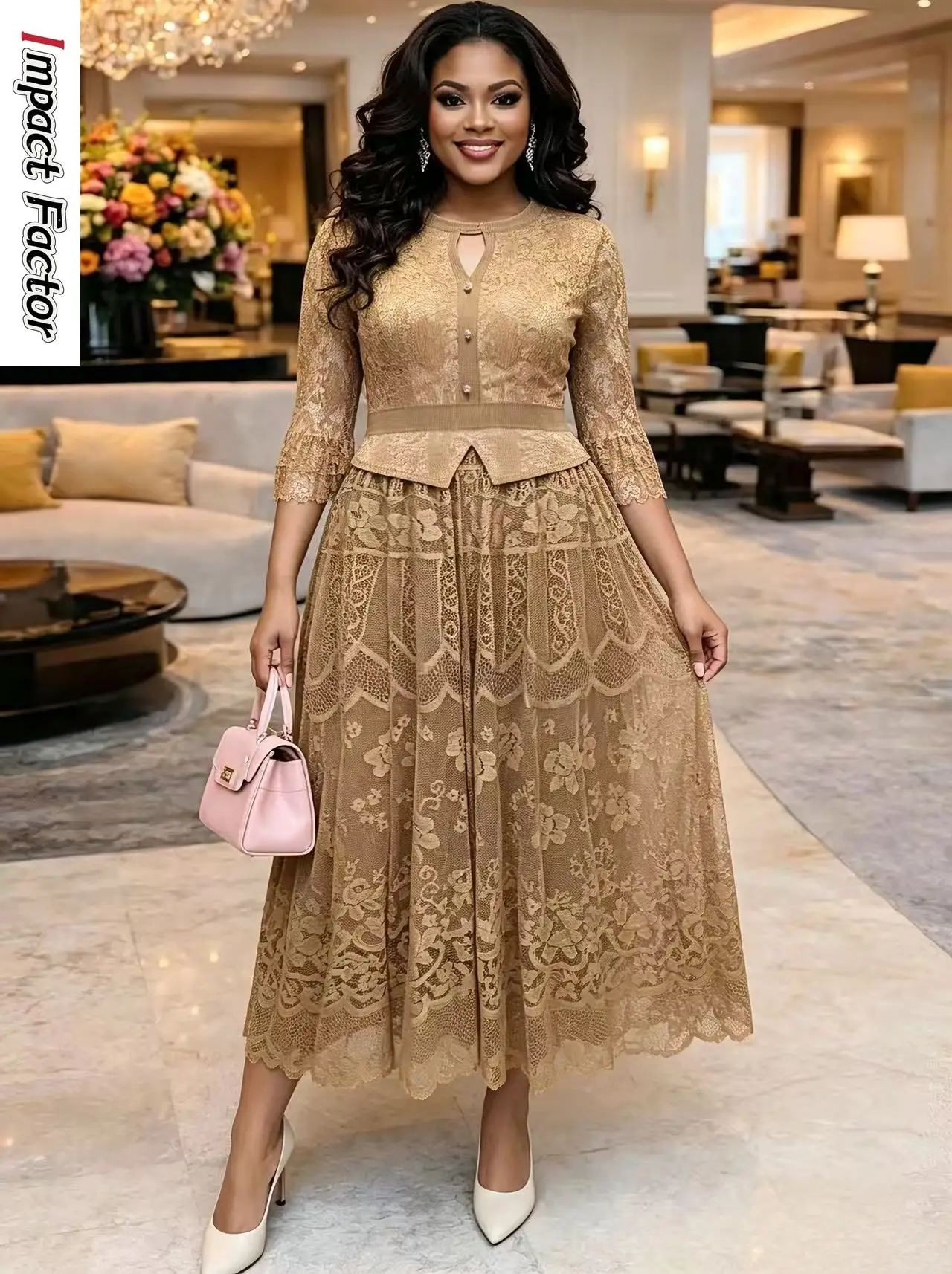 

2026 Miyake New Pleated Dress Elegant Commuting Solid Color Lace High-end Loose Temperament Long Dress