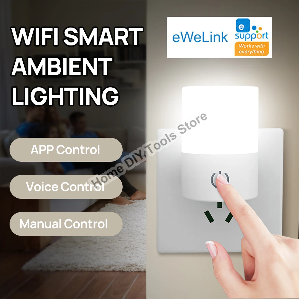 Wifi Smart 7 Kleuren Ambient Night Light EU Plug AC 110-220V eWeLink App Afstandsbediening Spraakbediening Timing Control Smart Home