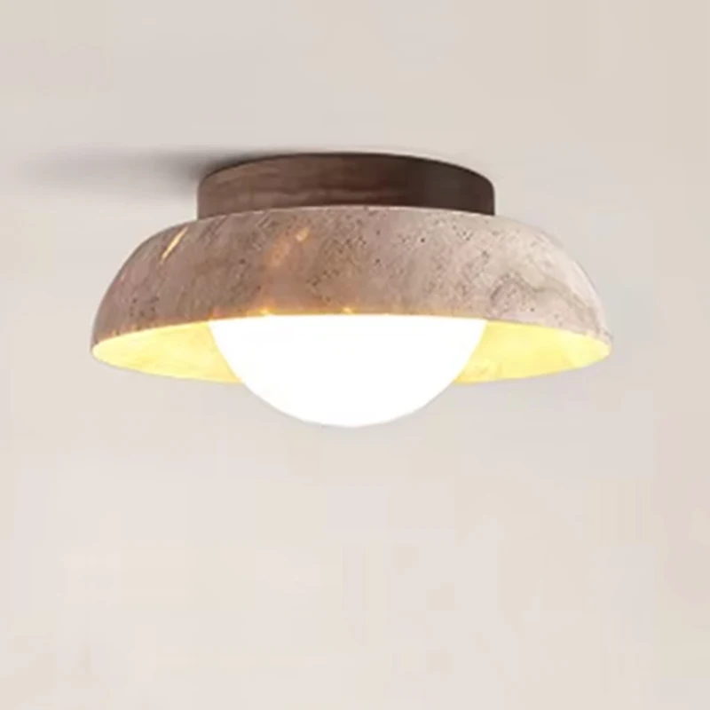 

Yellow Cave Stone Circular Corridor Balcony Led Light Retro Wabi Sabi Style Dressing Room Entrance Living Room Ceiling Lamp