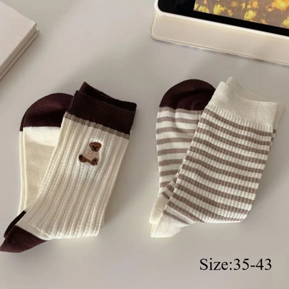 الرجعية القطن جوارب مخططة طبقة مزدوجة محبوك سلس الجوارب النمط الياباني سميكة مترهل الجوارب للنساء الفتيات