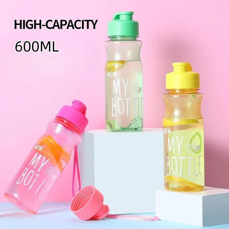 600ml Outdoor Large-capacity Cup Sports Water Bottle Portable Color Transparent Water Cup High Quality Bottle Plastic Cup Gift