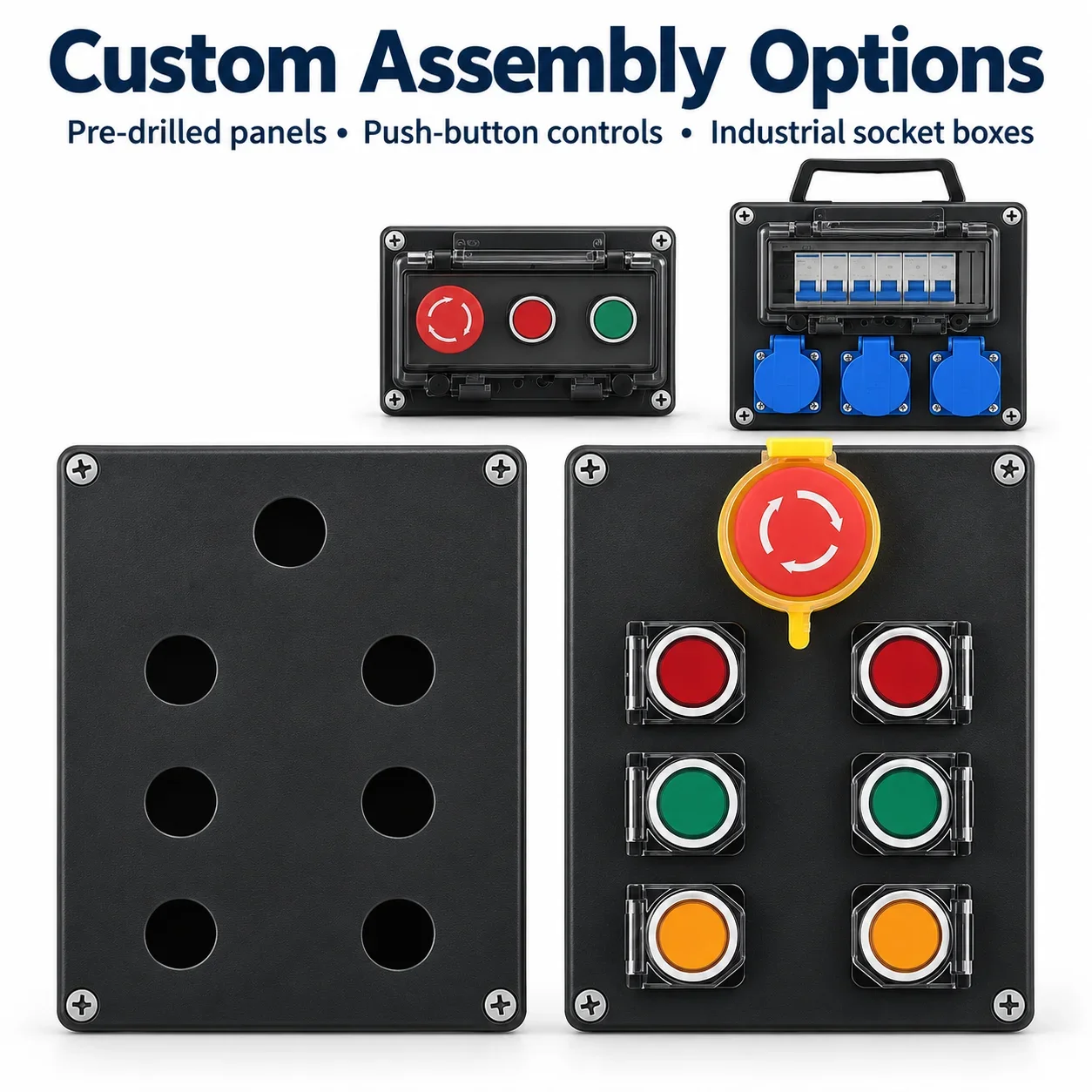 AG Type Black Button Switch Control Box 1/2/3/4 Holes Emergency Stop Dustproof Waterproof Button Indicator Box for Industrial Us