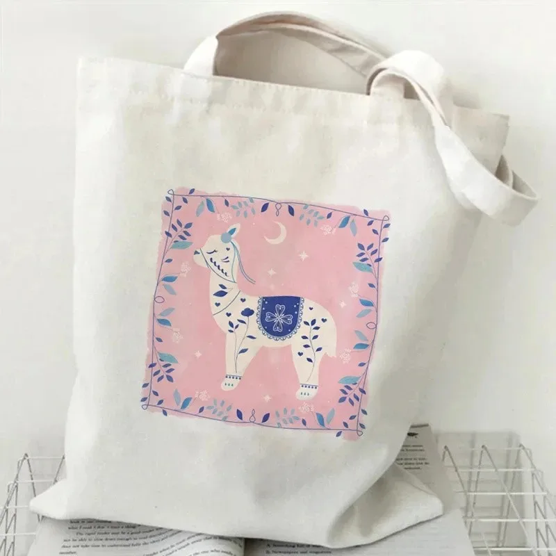 2026 Cute alpaca pattern cartoon animal printed handbag for ladies - canvas handbag for women - shoulder bag for ladies