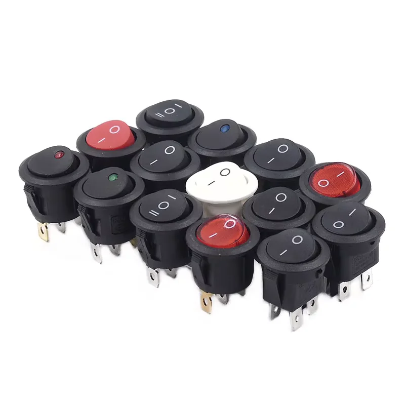 KCD1-105 Round Push Button Switch 2Pin 3Pin 4Pin 6Pin Mini Power Switch ON OFF ON OFF ON Rocker Switch With Light 20mm