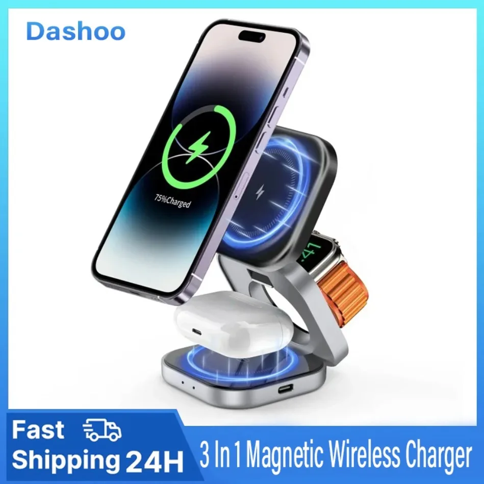 

3 In 1 Magnetic Wireless Charger Stand 3/2 Foldable Fast Charging Holder Dock Station For iPhone 16 15 14 Pro Max IWatch AirPods