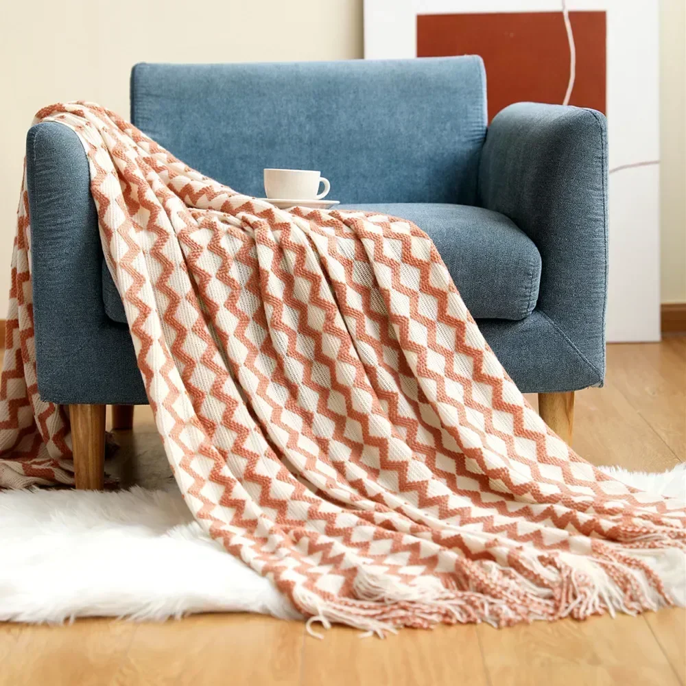 

New Bohemia Blanket Plaid Blanket Super Soft for Bed Sofa Cover Bedspread Plaid on The Sofa Chunky Knit Throw Plaids with Tassel