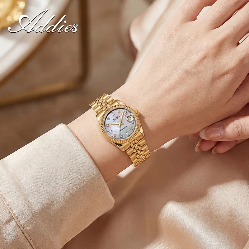 

ADDIES 28mm Luxury Couple Watch 585 Quartz Mother-Of-Pearl Dial Waterproof Diving 316L Stainless Steel Sports Couple Watch Gift