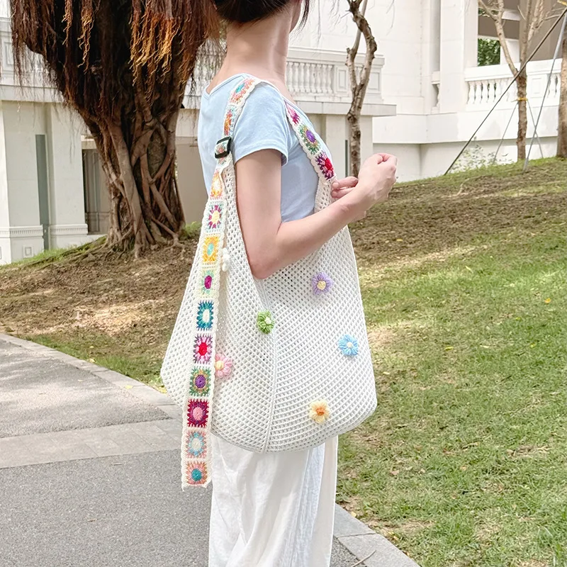 

Oversized Crochet Tote Bag for Women - Artisanal Openwork Shoulder Purse, Boho-Chic Knitted Handbag with Adjustable Strap