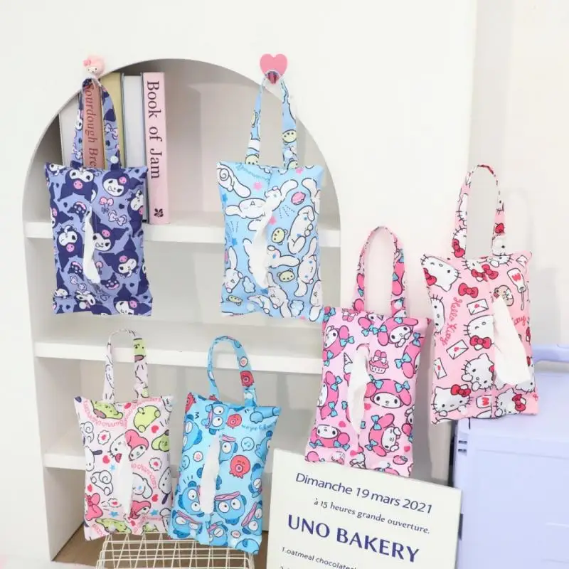 

Sanrio Toilet Paper Storage Bag Hello Kitty Kawaii Anime Storage Kitchen Car Mounted Toilet Suspension Type Sanitary Paper Bag