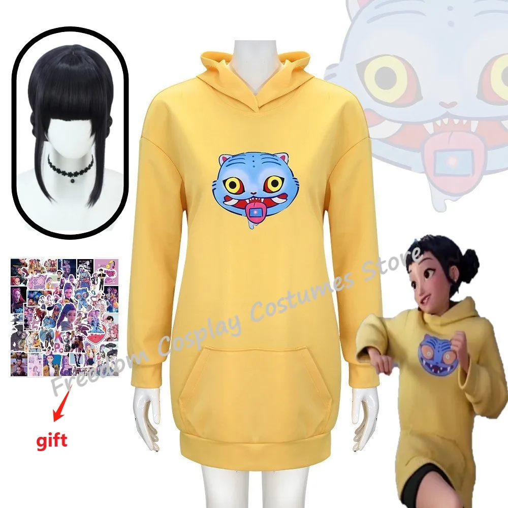 

NEW KPop Zoey Demons Hunter Cosplay Costumes Zoey Pajamas Yellow Hoodie Hooded Costume Women Girls Halloween Carnival Party Suit