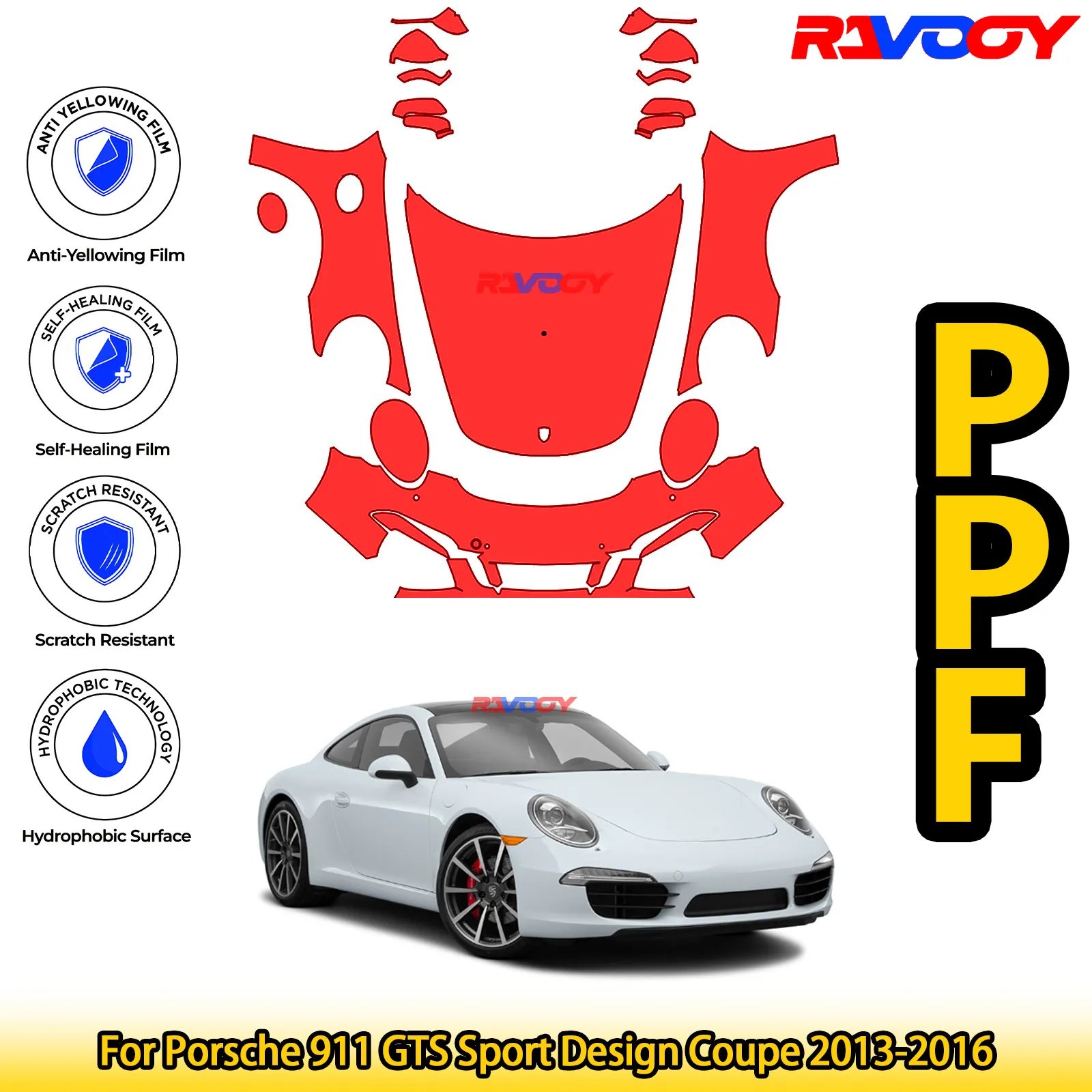 

Для Porsche 911 GTS Sport Design Coupe 2013-2016 глянцевый матовый черный предварительно вырезанный передний комплект PPF, защитная пленка для краски