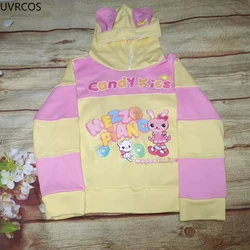 Japanese Y2k Aesthetic Lolita Hoodies Kawaii Cartoon Print Bunny Ear Hooded Tops Casual Fashion Sweatshirts Winter Clothes Women