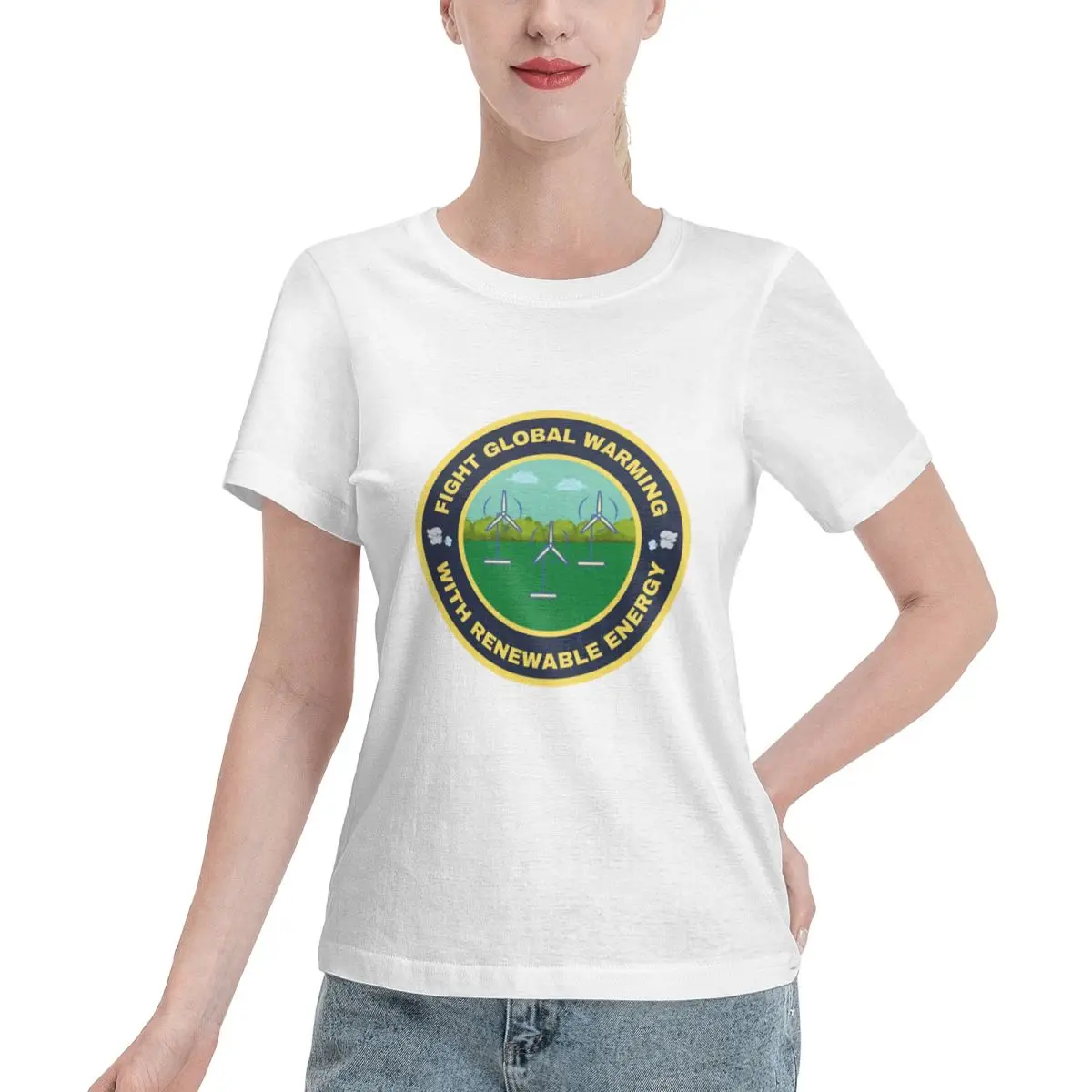 All Season Wear Fight Global Warming Wind Power Women's T-shirt Comfy Wear College Girls Top