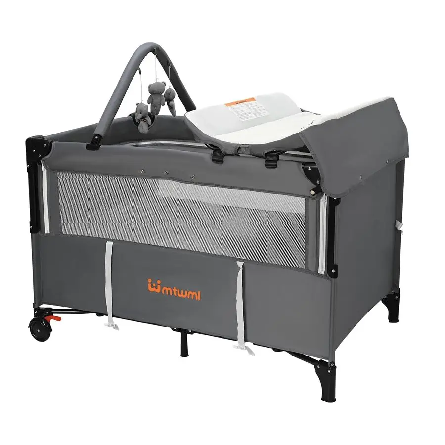 سرير أطفال محمول، 3 في 1 بجانب السرير وطاولة تغيير لعب الأطفال مع عجلة، إعداد ثاني واحد قابل للطي مع Tra