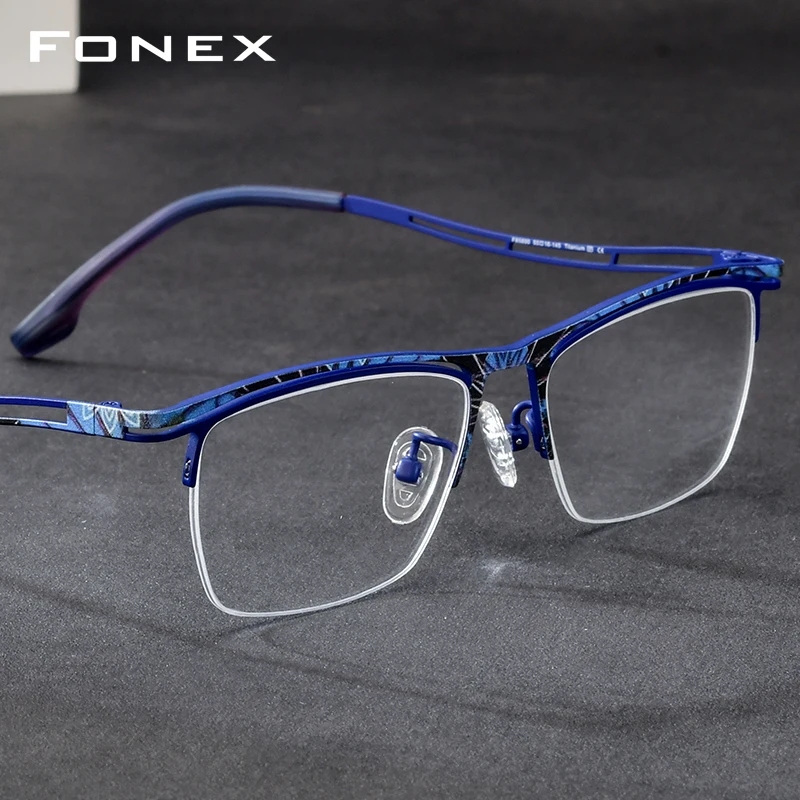 FONEX Titanium Eyeglasses Frame Men 2026 New Brand Design Semi-Rimless Square Glasses Half-Rim Japanese Ultralight Eyewear 85890