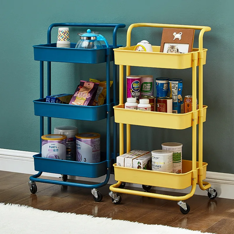 3 Tier Utility Rolling Cart ABS Basket Kitchen Cart With Wheels Multifunction Movable Storage Shelves Organizer Trolley