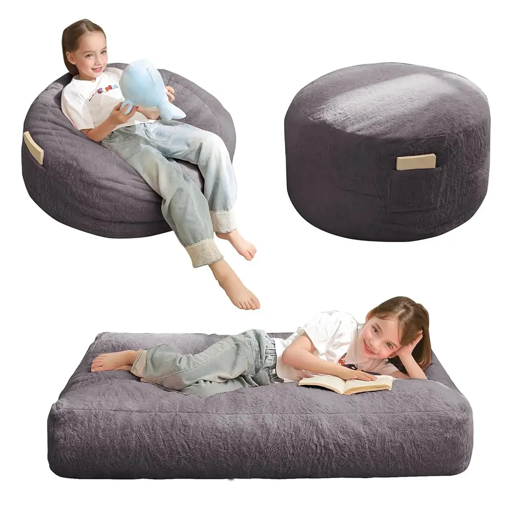 

Bean Bag Chair Bed For Kids, Convertible Bean Bag Folds From Lazy Chair To Floor Mattr Bed, Stuffed Floor Sofa Couch For Boys