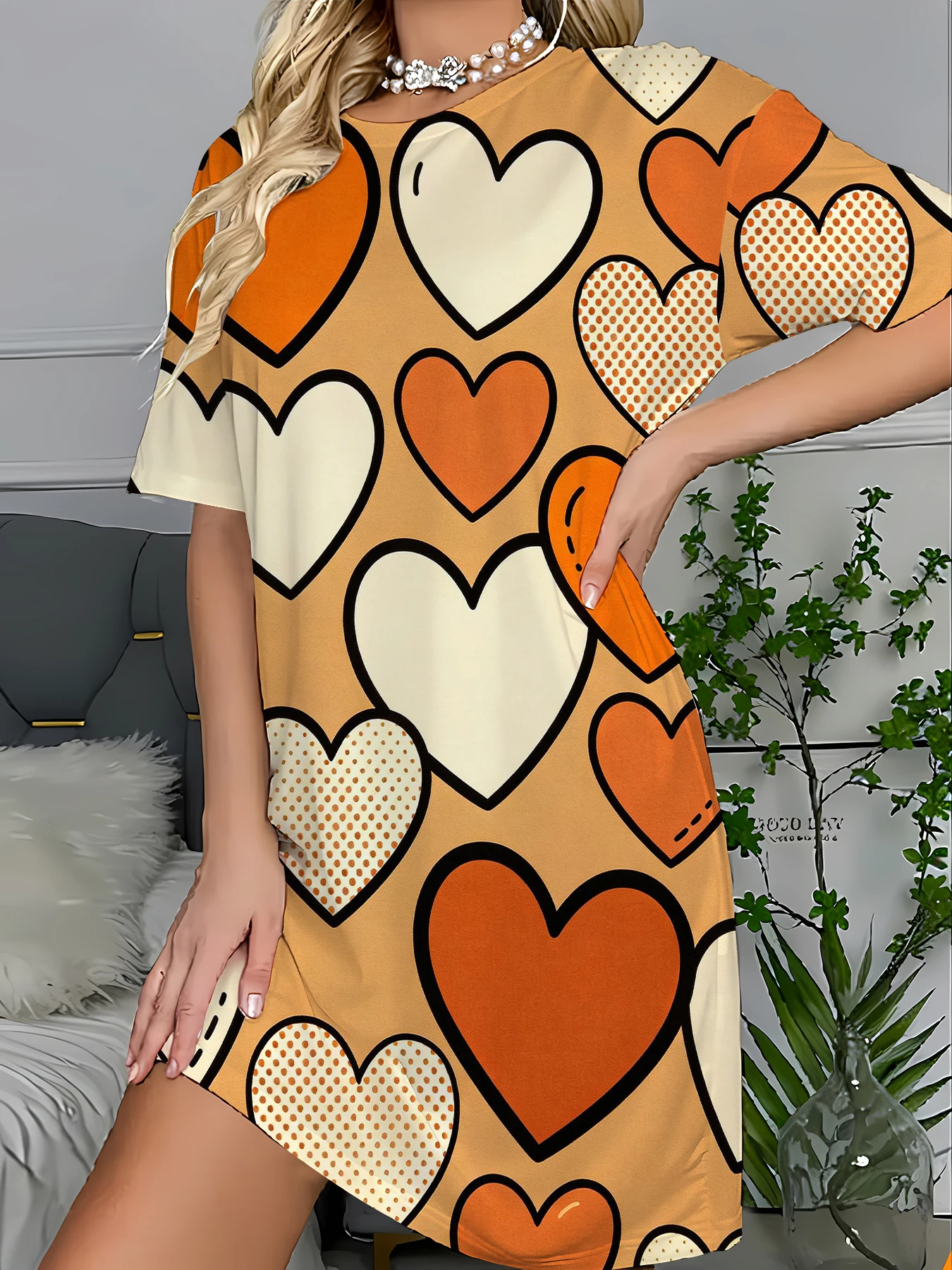 

Women's All-Over Print Sleep Dress Soft Knit Summer Nightgown Casual