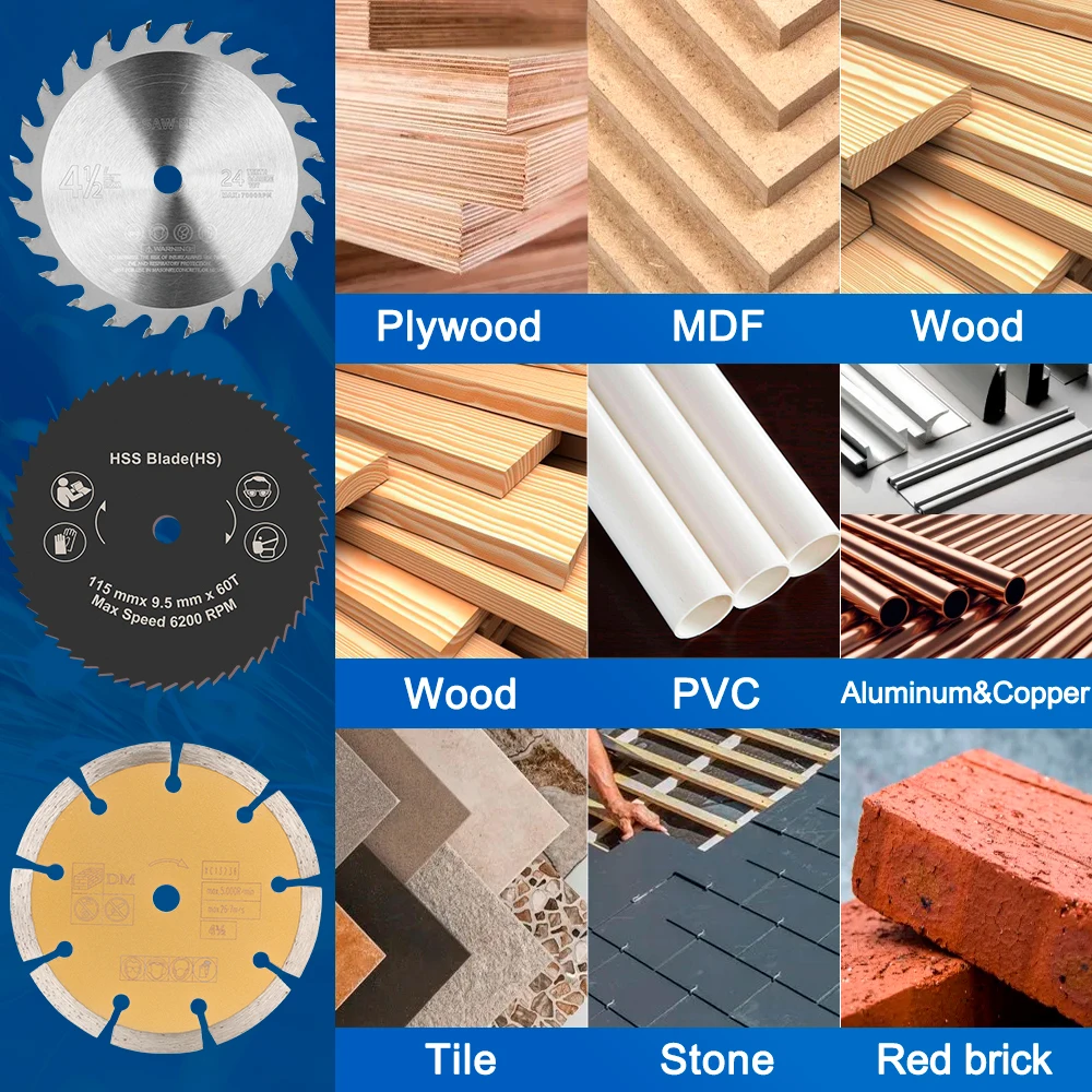 4 Stuks 115 Mm Cirkelzaagbladen TCT/Diamant/HSS Zaagblad Set Carbide Zaagbladen Snijgereedschap houtbewerking Doorslijpschijf