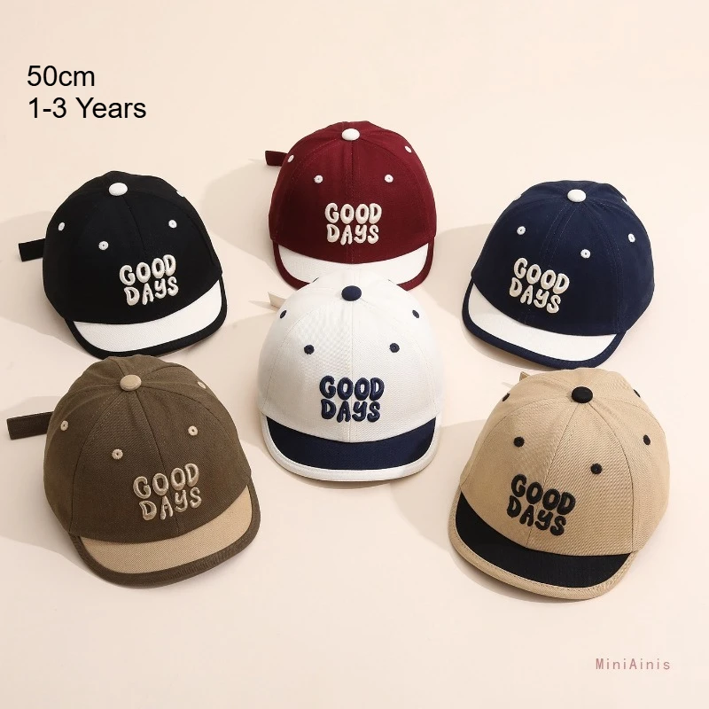 Goodday Kinder-Baseballkappe 50cm Sommer Kinder-Sonnenhut mit Stickerei-Buchstaben Jungen Weiß Verstellbare Kleinkind-Bucket-Cap