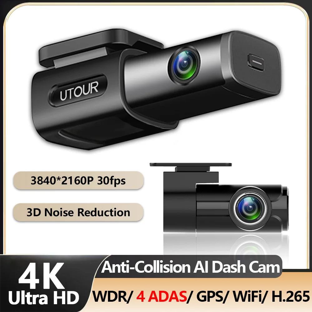 4K Ultra HD Al Dash Camera Collision Avoidance ADAS GPS WIFI APP Control WDR Night Vision For Cars With 1080P Rear View Camera