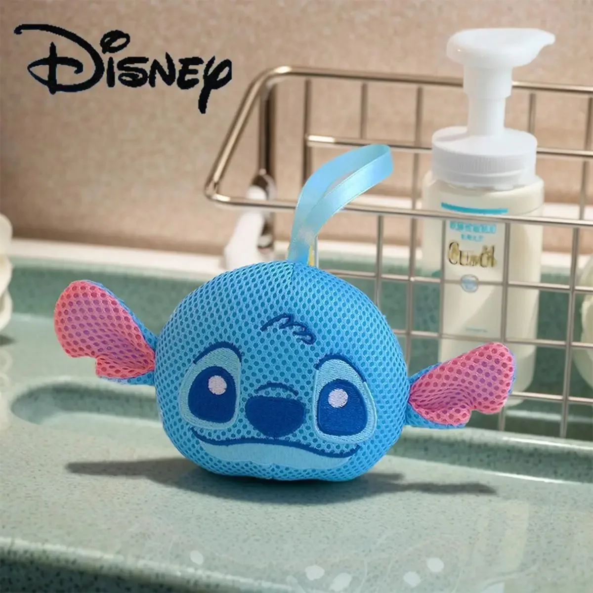 Disney Anime Stitch Bath Ball kids Bath Toys Cartoon Cute Bath Flowers Bathroom Bath Ball with Hanging Rope for Children Gifts