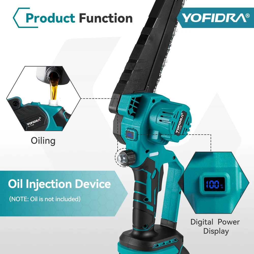 YOFIDRA 8 Inch Electric Saw 40000RPM With Digital Display Cordless Efficient Garden Logging Chainsaw For Makita 21V Battery Pin