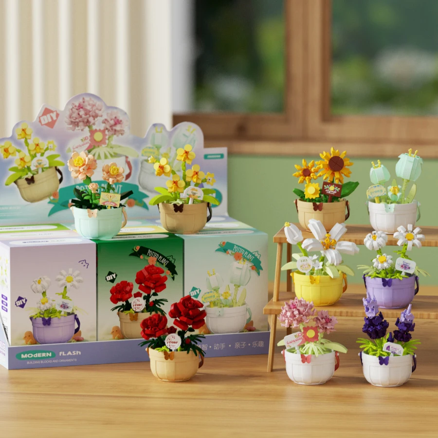 tulip flowers MOC Building Blocks Toy Sets plant mini block construction set DIY Bricks Toys for Kids girl Gifts Home Decoration