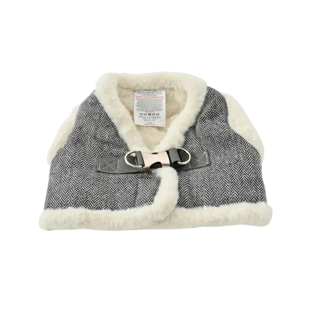 12Pcs/Carton Warm Dog Harness Vest Winter Fleece Lined Pet Jacket Herringbone Puppy Coat with Metal Buckle for Small Medium Dogs