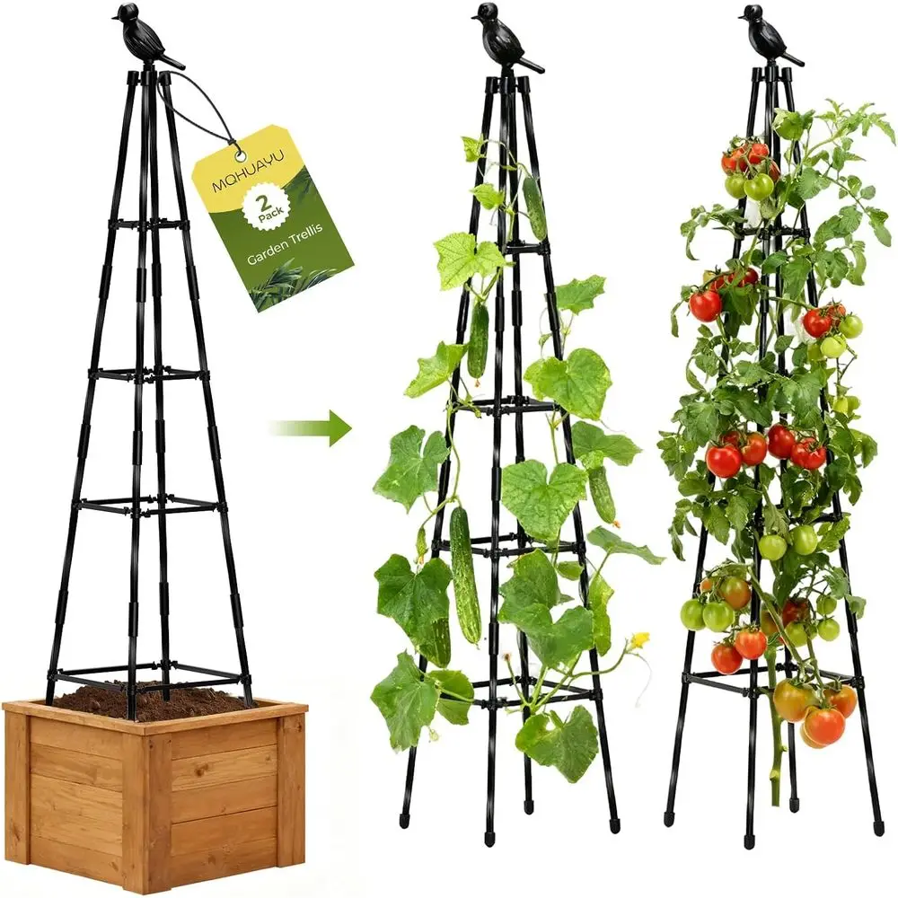 2-Pack 65-Inch Adjustable Height Garden Trellis for Cucumbers, Vines, and Potted Plants