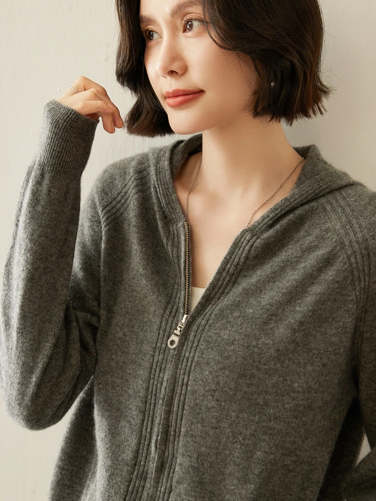 2025 New Arrivals Full-Zip Cardigan Constrictive cuffs 100% Cashmere Knitted Sweater Simple solid Color Tops