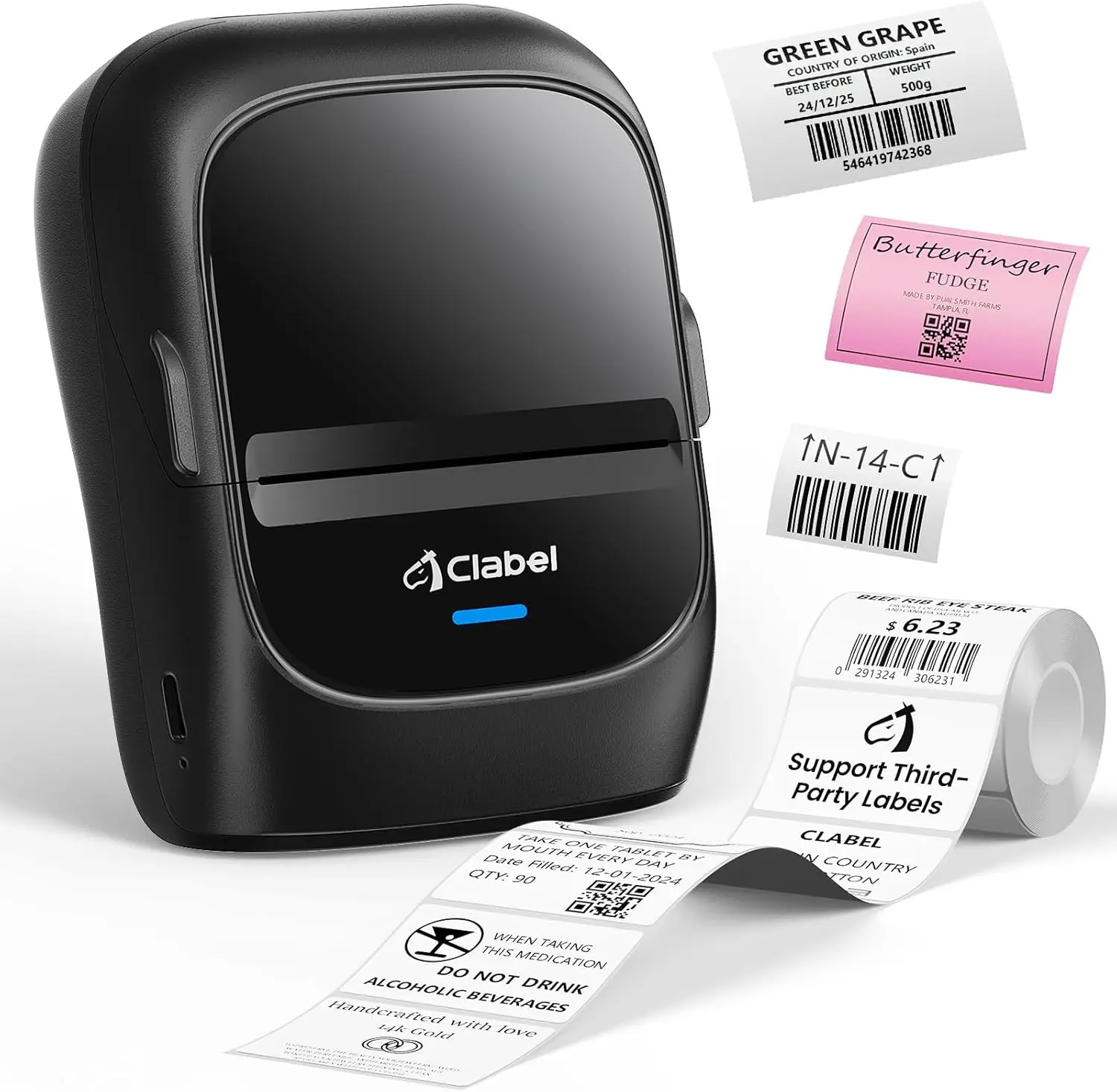 

221B Thermal Bluetooth Label Printer, 2 Inch Portable Inkless Barcode Printer with Tape, Black Label Roll for Small Business