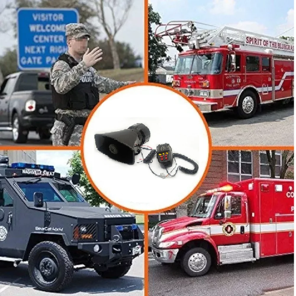 7 Tone Sound Car Siren Megaphone Vehicle Horn Alarm Loudspeaker Car Horn Car Warning Alarm 12V 100W w/ Mic