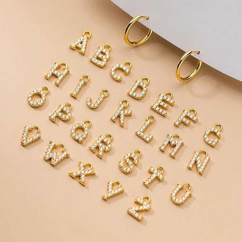 S925 الفضة الزركون قلادة أقراط للنساء ، A-Z ، 26 رسائل ، بسيطة ، عصرية ، غرامة مجوهرات اكسسوارات ، صنع ، DIY بها بنفسك