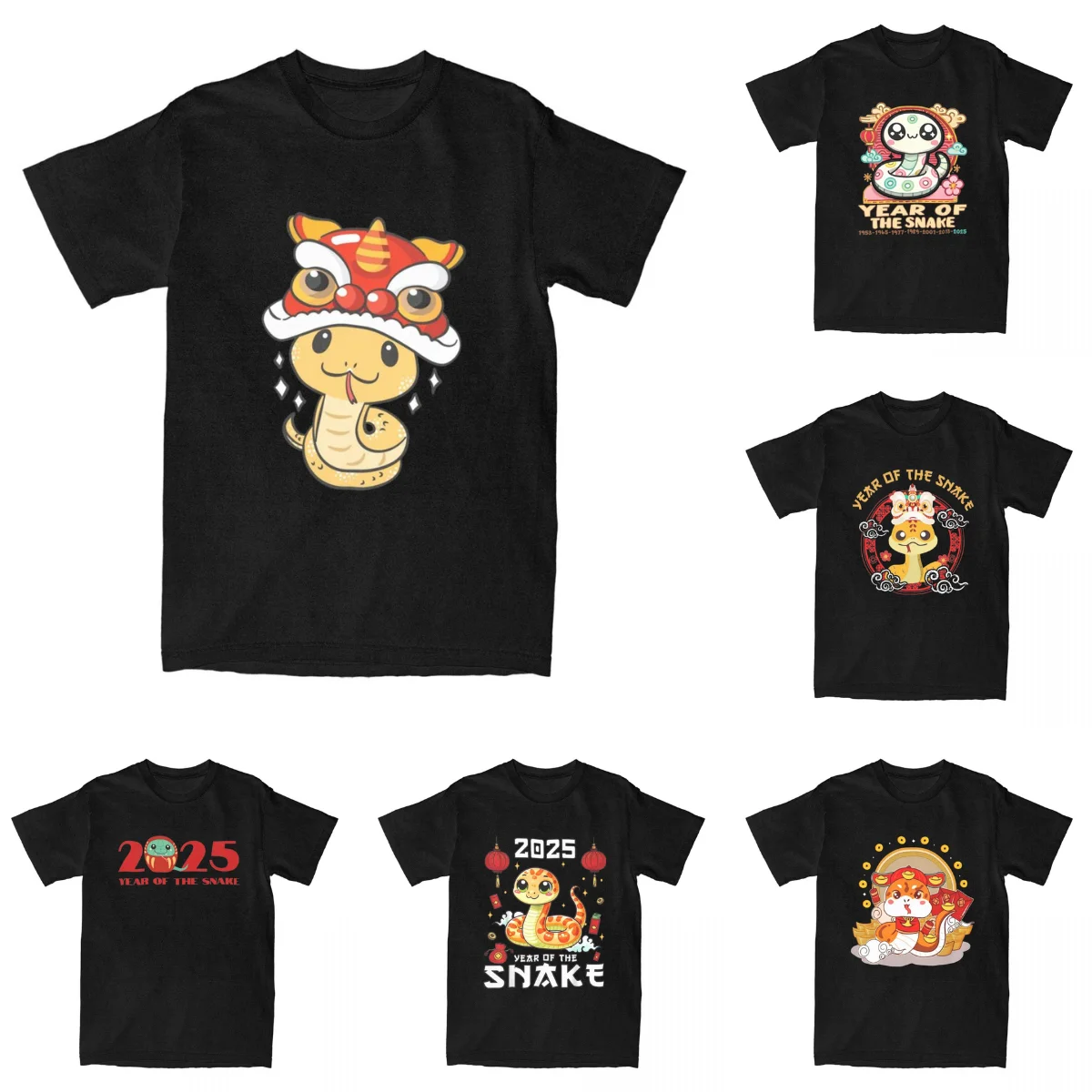 God Of Wealth Year Of Snake 2025 T Shirt Beach Y2K Basic T Shirts Pure Cotton Tee Shirt For Men Short Sleeve Pattern Clothes