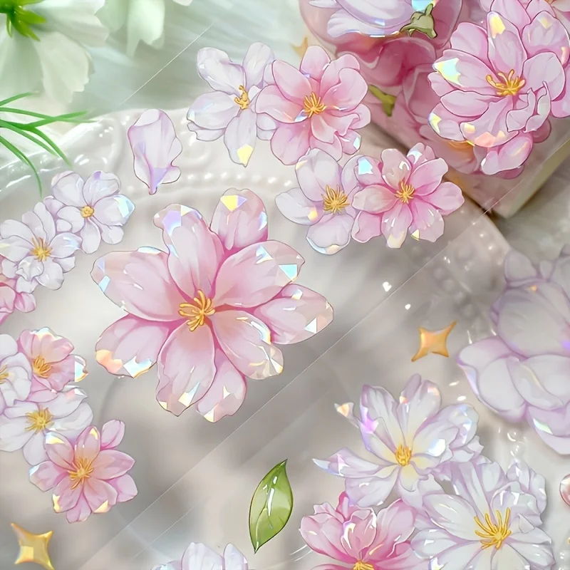 2M różowy kwiat PET dekoracyjne naklejki Vintage Rose przezroczysta taśma Washi do scrapbookingu dziennik DIY materiały do ​​tworzenia kartek