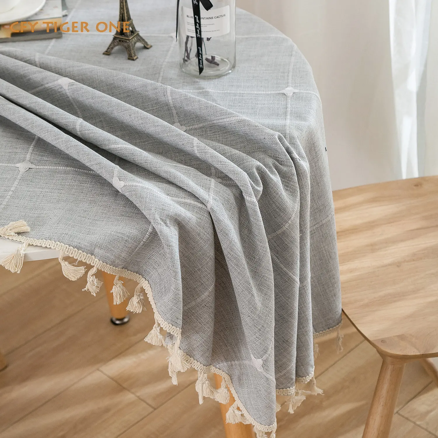 

Cotton Linen Japanese Retro Thick Round Tablecloth Beige Tassel Tablecloth Able Tea Round Table Map Table Cover Dining Room