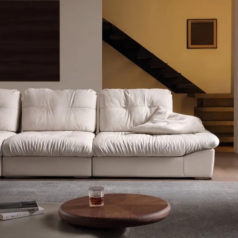

Sailing sofa, wide sitting deep moving backrest straight row cloud leather sofa