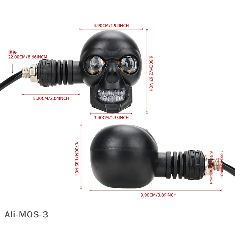 【S】2Pcs Dual Color Moto LED Skull Shape Waterproof Fog Light Turn Signal Auxiliary Headlights ATV Scooter For Racer Spotlight